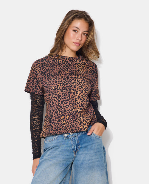 T-shirt léopard effet superposition manches dentelle - PIMKIE - 1