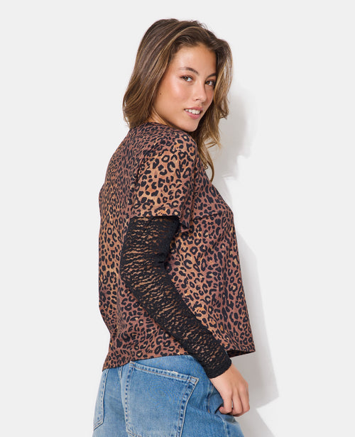 T-shirt léopard effet superposition manches dentelle - PIMKIE - 7