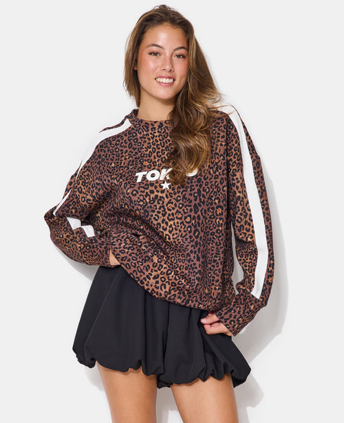 Sweat léopard avec print TOKYO et bandes - PIMKIE - 5