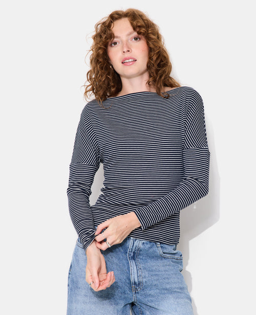 T-shirt rayé encolure bénitier manches 3/4 - PIMKIE - 1