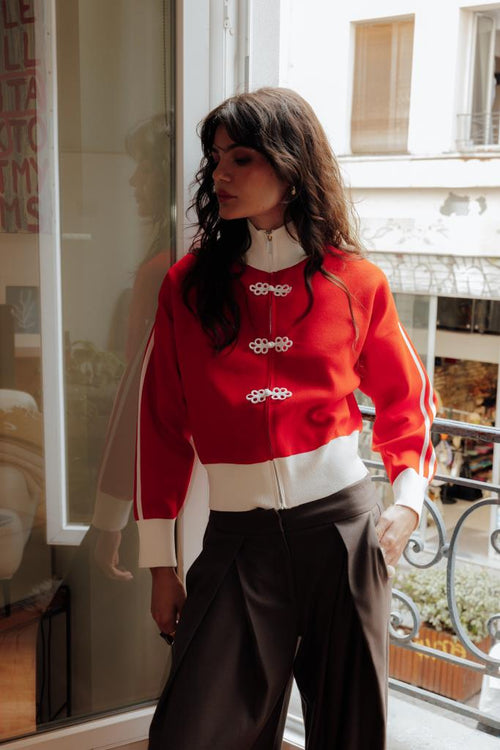 Gilet zippé en maille serrée esprit asiatique - PIMKIE - 1