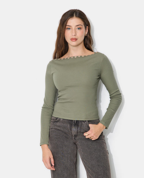 T-shirt manches longues col bateau avec boutons - PIMKIE - 1
