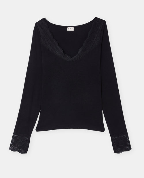 T-shirt manches longues avec dentelle - PIMKIE - 4