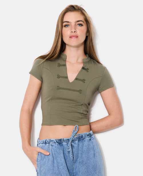 T-shirt court esprit asie avec col mao - PIMKIE - 1