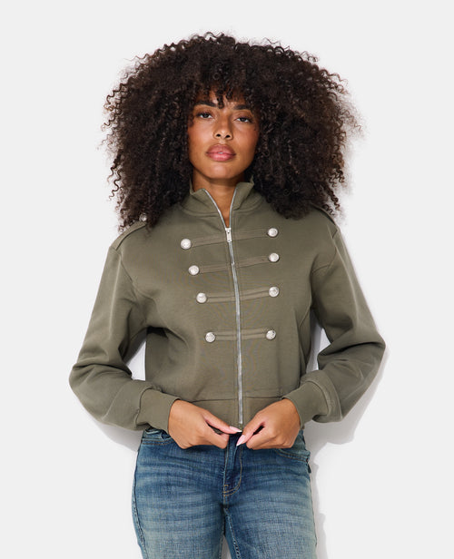 Sweat zippé esprit veste officier avec boutons - PIMKIE - 1