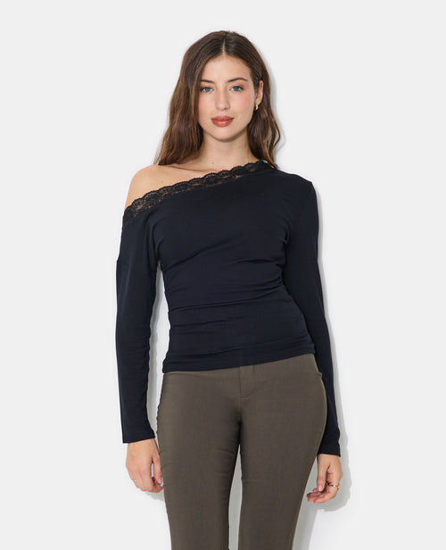 T-shirt asymétrique manches longues avec dentelle - PIMKIE - 5