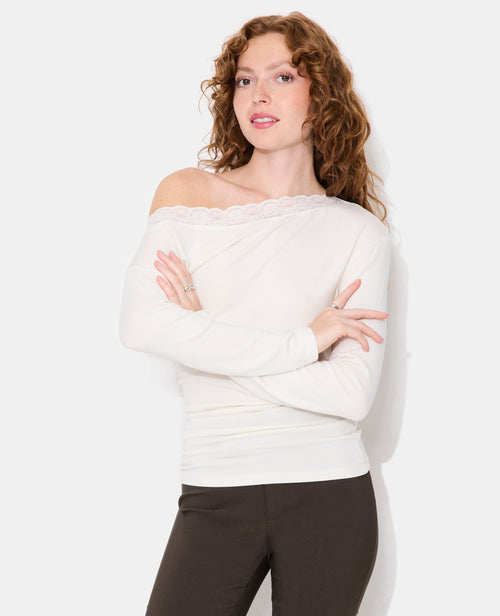 T-shirt asymétrique manches longues avec dentelle - PIMKIE - 1