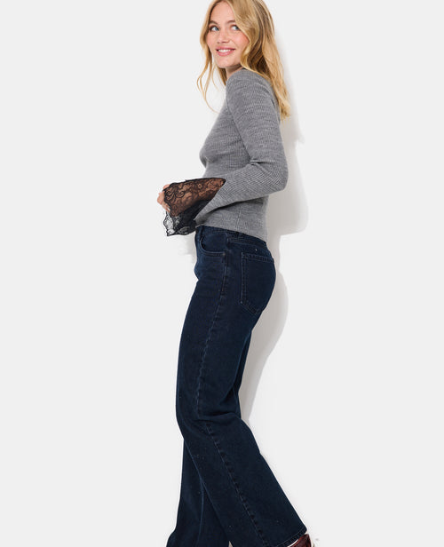 Pull en maille côtelée avec dentelle aux poignets - PIMKIE - 3