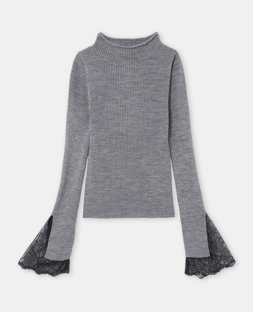 Pull en maille côtelée avec dentelle aux poignets - PIMKIE - 4