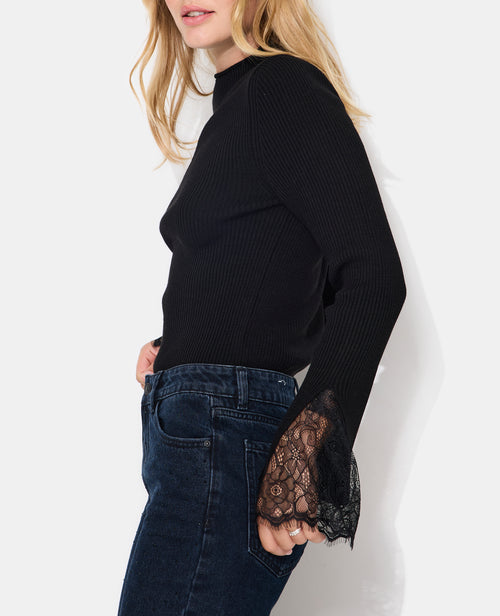 Pull en maille côtelée avec dentelle aux poignets - PIMKIE - 2