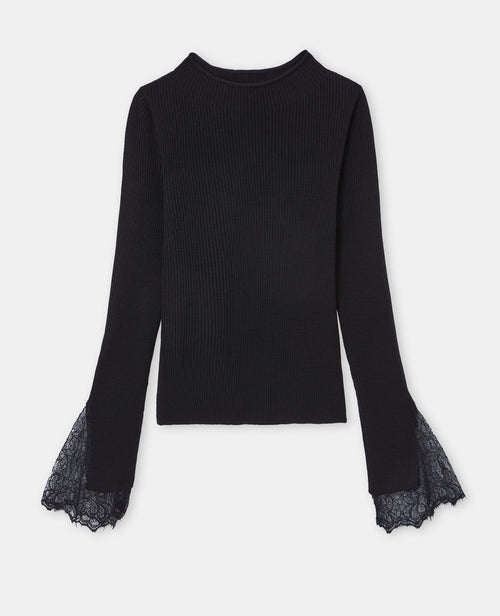 Pull en maille côtelée avec dentelle aux poignets - PIMKIE - 4