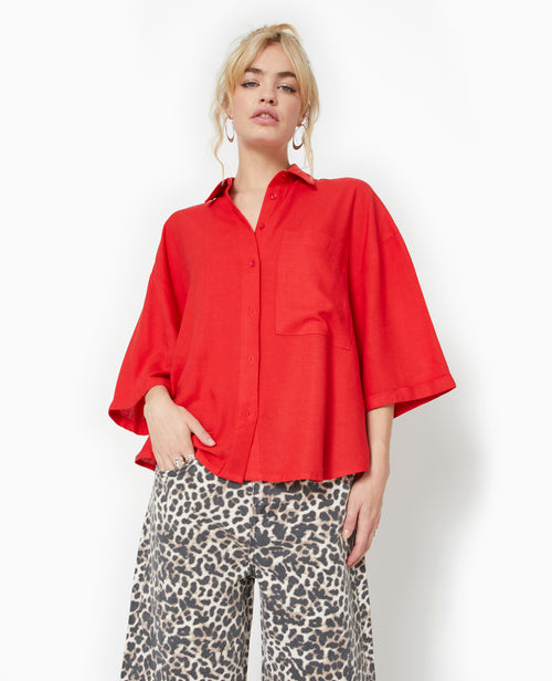 Chemise oversize manches courte avec lin - PIMKIE - 1