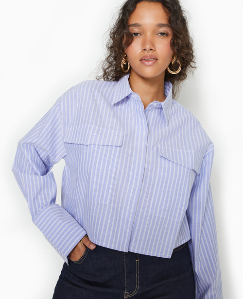 Chemise cropped manches longues motif rayures - PIMKIE - 7