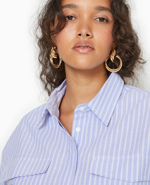 Chemise cropped manches longues motif rayures - PIMKIE - 8