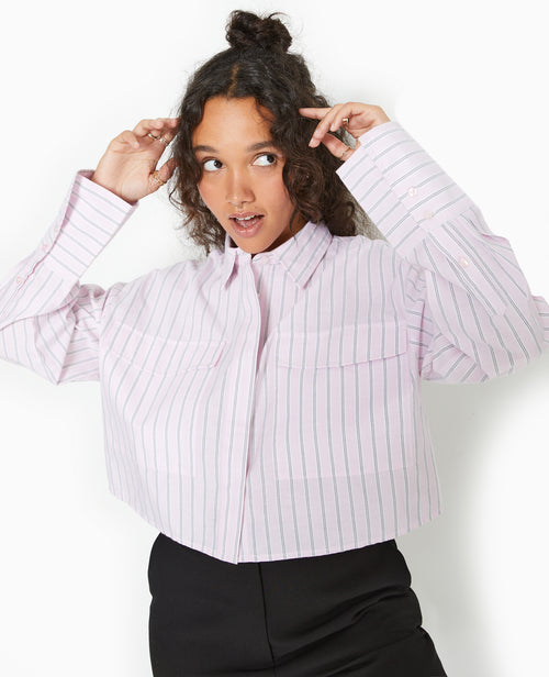 Chemise cropped manches longues motif rayures - PIMKIE - 1