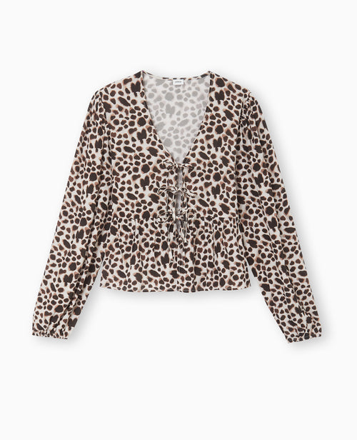 Blouse avec nouettes et manches ballons léopard - PIMKIE - 4