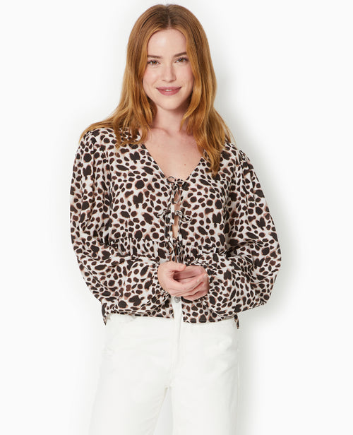 Blouse avec nouettes et manches ballons léopard - PIMKIE - 5