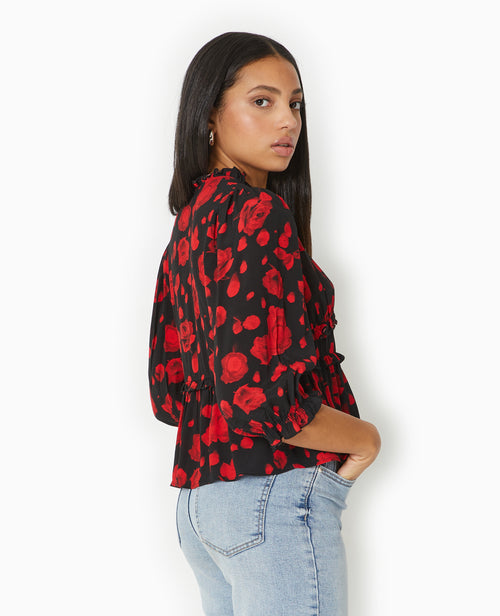Blouse avec nouettes et volants motif roses - PIMKIE - 6