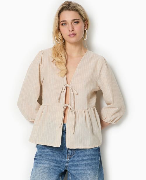 Blouse rayée avec nouettes et manches bouffantes - PIMKIE - 1