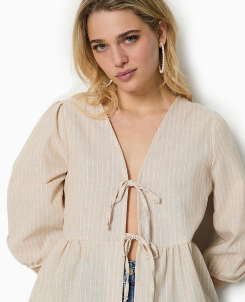 Blouse rayée avec nouettes et manches bouffantes - PIMKIE - 3