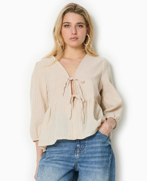 Blouse rayée avec nouettes et manches bouffantes - PIMKIE - 5