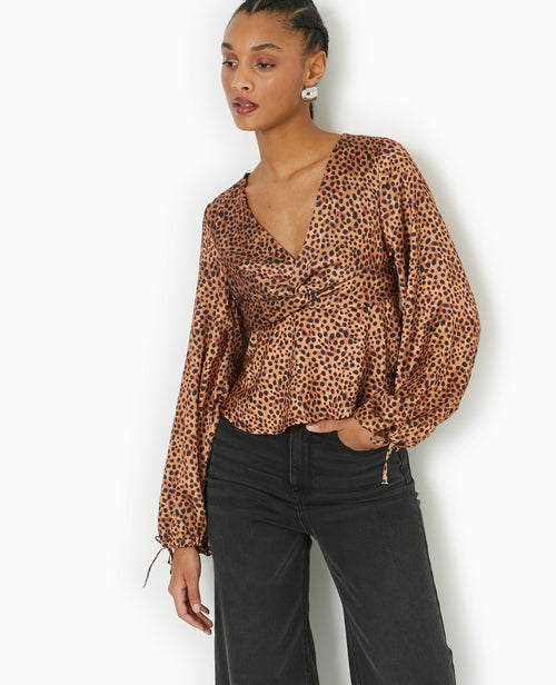 Blouse en tissu satiné motif léopard - PIMKIE - 1