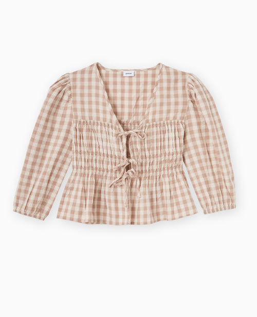 Blouse avec smocks et nouettes motif vichy - PIMKIE - 4