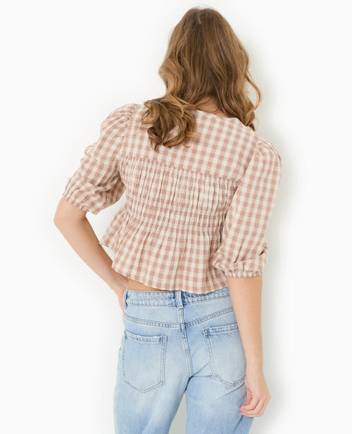 Blouse avec smocks et nouettes motif vichy - PIMKIE - 6