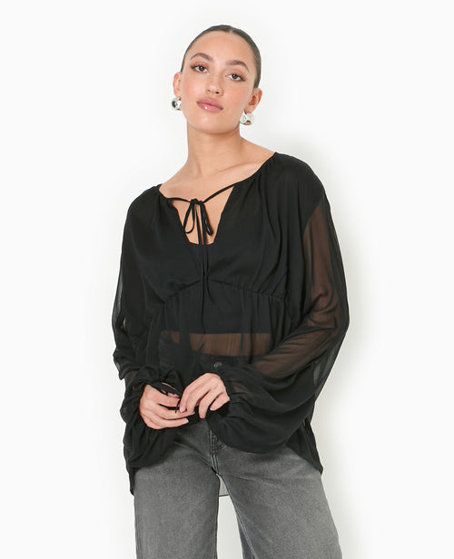 Blouse en voile avec lien à nouer - PIMKIE - 5
