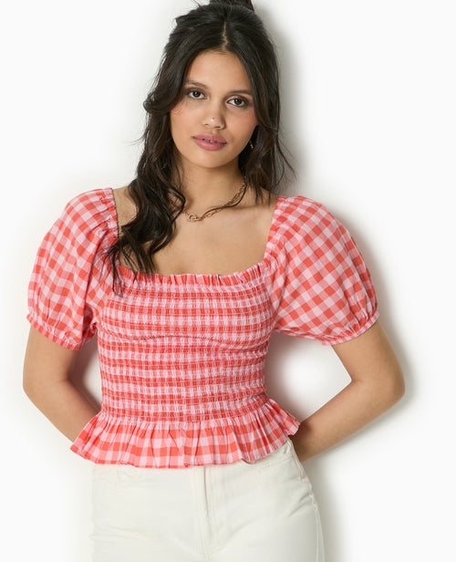 Top smocké motif vichy - PIMKIE - 1