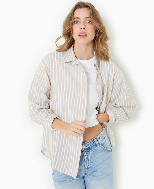 Chemise oversize avec lin motif rayures - PIMKIE - 5