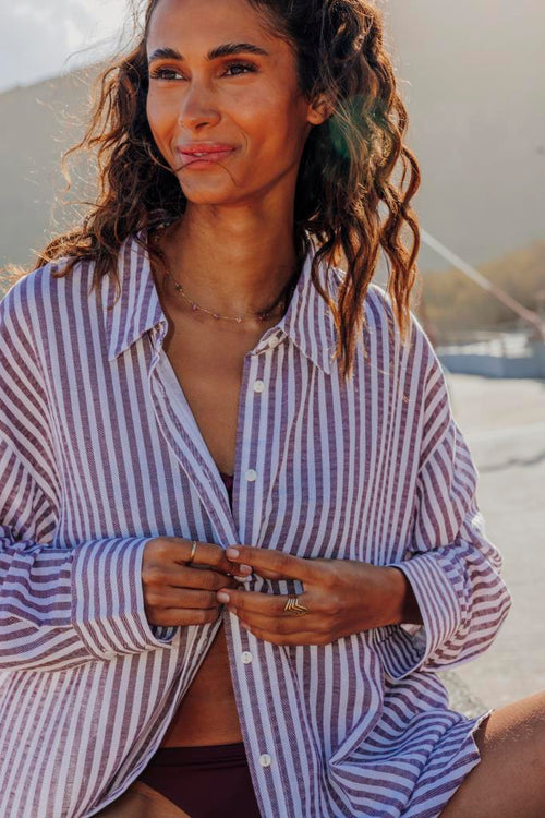 Chemise oversize rayée avec lin - PIMKIE - 1