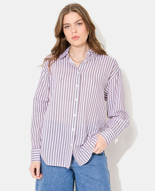 Chemise oversize rayée avec lin - PIMKIE - 1