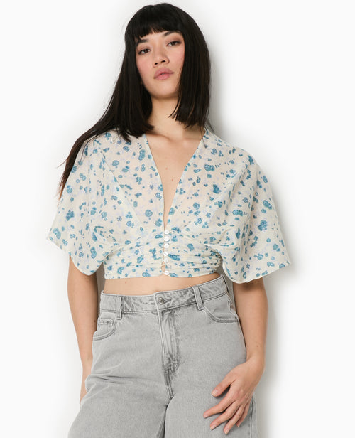 Blouse courte manches papillons motif fleurs - PIMKIE - 1