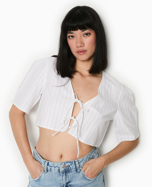 Blouse courte rayée avec nouettes - PIMKIE - 1