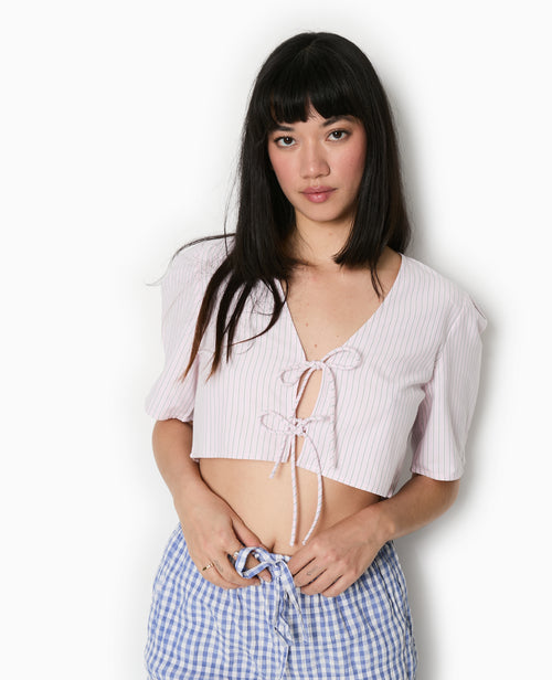 Blouse courte rayée avec nouettes - PIMKIE - 1