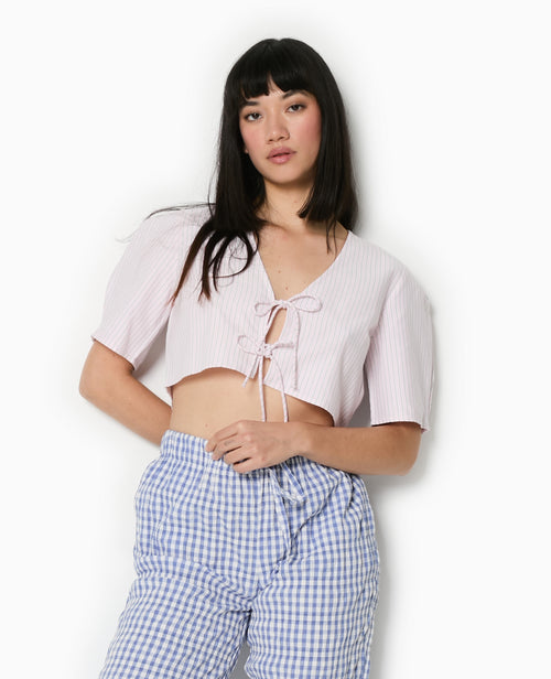 Blouse courte rayée avec nouettes - PIMKIE - 5