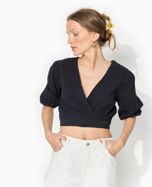 Blouse courte encolure V croisée - PIMKIE - 1