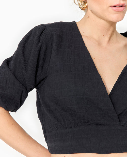 Blouse courte encolure V croisée - PIMKIE - 3