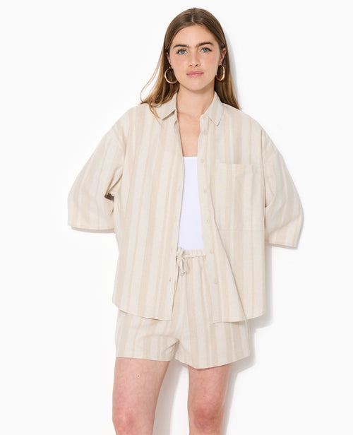 Chemise manches courtes oversize avec lin - PIMKIE - 1