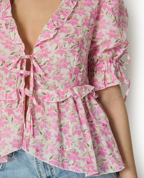 Blouse avec nouettes et volants motif fleurs - PIMKIE - 3