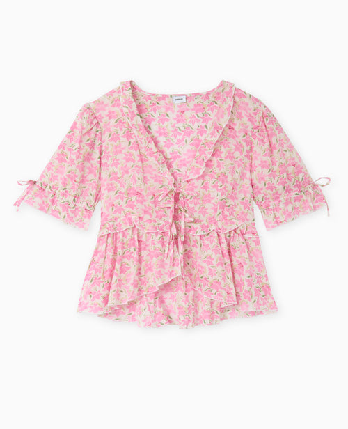Blouse avec nouettes et volants motif fleurs - PIMKIE - 4