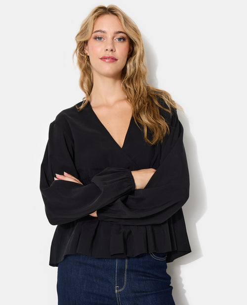 Blouse cache-coeur en tissu effet peau de pêche - PIMKIE - 1