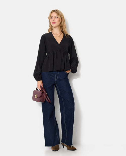 Blouse cache-coeur en tissu effet peau de pêche - PIMKIE - 3