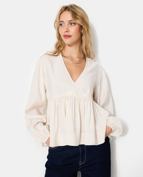 Blouse cache-coeur en tissu effet peau de pêche - PIMKIE - 1
