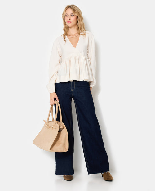 Blouse cache-coeur en tissu effet peau de pêche - PIMKIE - 3