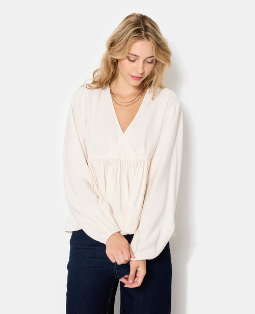 Blouse cache-coeur en tissu effet peau de pêche - PIMKIE - 5