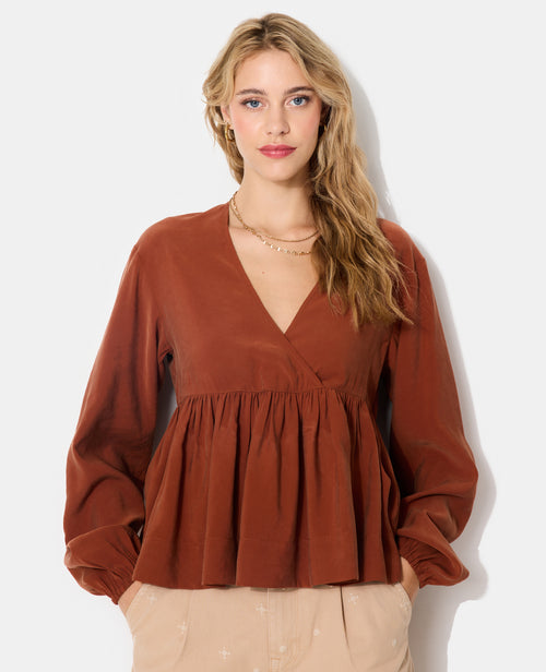 Blouse cache-coeur en tissu effet peau de pêche - PIMKIE - 1