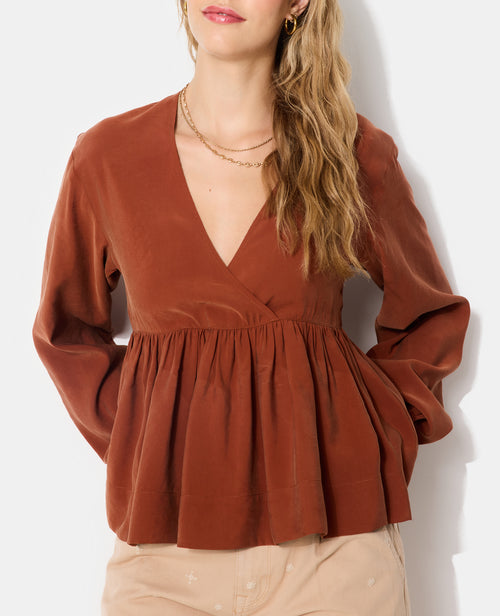 Blouse cache-coeur en tissu effet peau de pêche - PIMKIE - 5