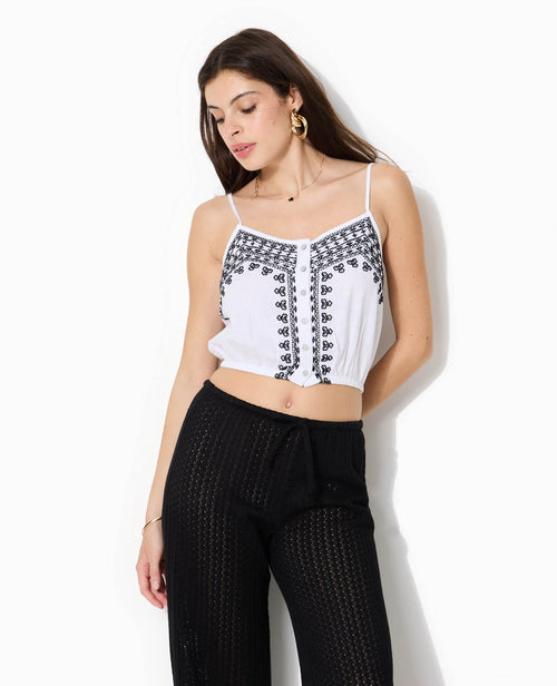 Top court à bretelles avec broderies contrastées - PIMKIE - 5